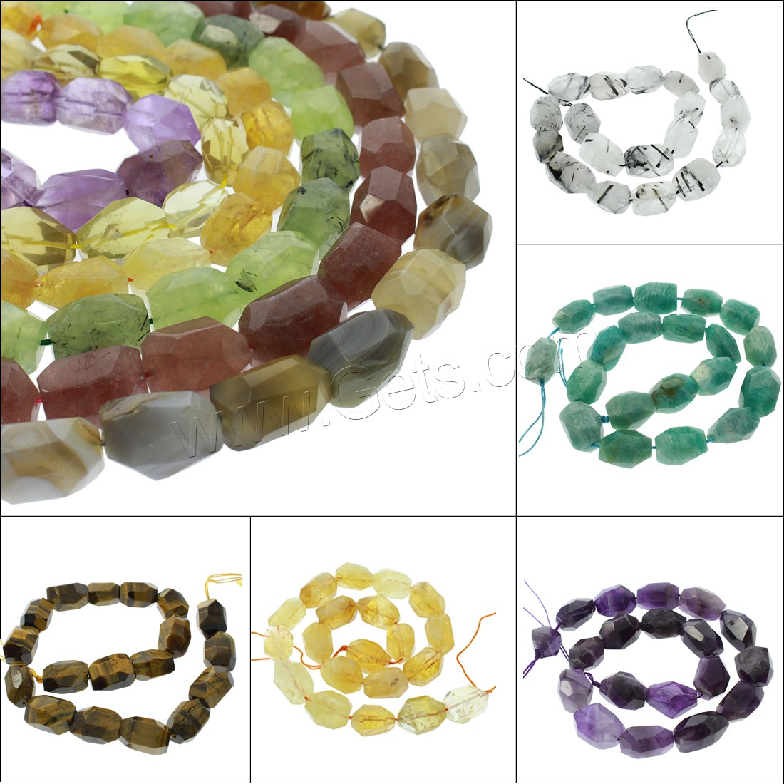 Gemischte Edelstein Perlen, verschiedenen Materialien für die Wahl & facettierte, 18x13x13mm, Bohrung:ca. 1mm, Länge:ca. 14.9 ZollInch, verkauft von Strang