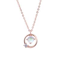 Sterling Silver Jewelry Necklace, 925 Sterling Silver, with 1.9Inch extender chain, rose gold color plated, oval chain & for woman & with rhinestone Approx 15.7 Inch 