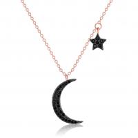 Sterling Silver Jewelry Necklace, 925 Sterling Silver, with 2inch extender chain, Moon and Star, plated, oval chain & for woman & with rhinestone Approx 15.7 Inch 
