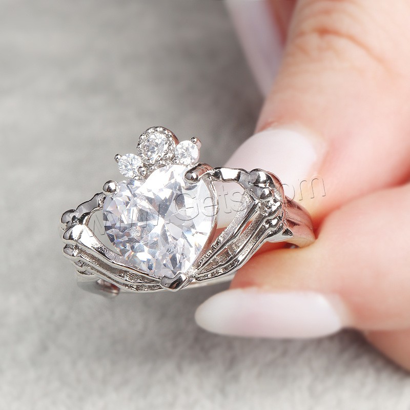 Circón cúbico anillo de dedo de latón, metal, chapado en platina real, diverso tamaño para la opción & para mujer & con circonia cúbica, Vendido por UD