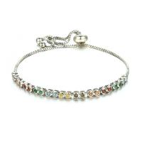 Rhinestone Brass Bracelets, platinum plated, adjustable & box chain & for woman & with rhinestone Approx 6.3 Inch 