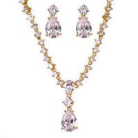 Cubic Zirconia Zinc Alloy Jewelry Sets, earring & necklace, with 8cm extender chain, plated, for woman & with cubic zirconia 21mm Approx 14.9 Inch 