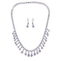 Cubic Zirconia Zinc Alloy Jewelry Sets, earring & necklace, platinum plated, for woman & with cubic zirconia 29mm Approx 17.5 Inch 