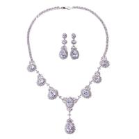 Cubic Zirconia Zinc Alloy Jewelry Sets, earring & necklace, platinum plated, for woman & with cubic zirconia, 40mm Approx 17.5 Inch 