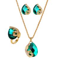 Rhinestone Zinc Alloy Jewelry Set, Stud Earring & finger ring & necklace, gold color plated, for woman & with rhinestone 20mm, US Ring .5 Approx 15.7 Inch 
