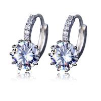 Zinc Alloy Leverback Earring, silver color plated, for woman & with cubic zirconia 