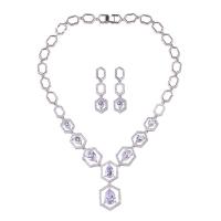 Cubic Zirconia Zinc Alloy Jewelry Sets, earring & necklace, silver color plated, for woman & with cubic zirconia, 44mm Approx 16.9 Inch 