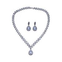 Cubic Zirconia Zinc Alloy Jewelry Sets, earring & necklace, silver color plated, for woman & with cubic zirconia 37mm Approx 18.1 Inch 