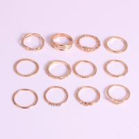 Rhinestone Zinc Alloy Finger Ring, antique gold color plated, for woman & with rhinestone, US Ring 