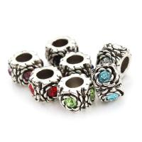 Rhinestone Zinc Alloy European Beads, antique silver color plated, random style & without troll & with rhinestone & blacken, 11mm Approx 5mm 