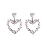 Rhinestone Brass Drop Earring, with ABS Plastic Pearl, platinum plated & for woman & with rhinestone, 25mm 