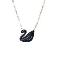 Rhinestone Brass Necklace, Swan, plated, oval chain & for woman & with rhinestone Approx 15.7 Inch 