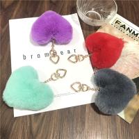 Fur Plush Key Chain, Zinc Alloy, with Plush, Heart, gold color plated, for woman 