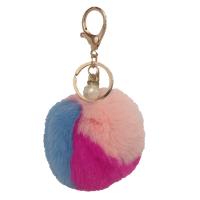 Fur Plush Key Chain, Zinc Alloy, with PU Leather, gold color plated, for woman 80mm 