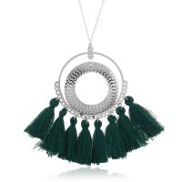 Zinc Alloy Sweater Necklace, with Cotton, with 1.97Inch extender chain, Tassel, plated, oval chain & for woman Approx 23.62 Inch 