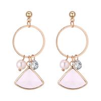 Glass Zinc Alloy Earring, with ABS Plastic Pearl & Glass, stainless steel post pin, gold color plated, for woman & enamel lead & cadmium free 