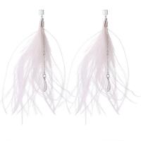 Brass Drop Earring, with ABS Plastic Pearl & Feather, stainless steel post pin, Feather, silver color plated, Korean style & for woman nickel, lead & cadmium free 