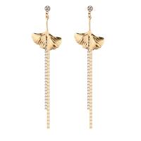 Rhinestone Brass Drop Earring, stainless steel post pin, Ginkgo Leaf, gold color plated, Korean style & for woman & with rhinestone, nickel, lead & cadmium free 