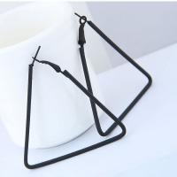 Zinc Alloy Hoop Earring, Triangle, stoving varnish, for woman, black, lead & cadmium free, 58mm 