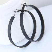 Zinc Alloy Hoop Earring, Donut, stoving varnish, for woman, black, lead & cadmium free, 48mm 