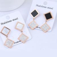 Titanium Steel Earrings, with Rhinestone Clay Pave & Acrylic, rose gold color plated, for woman 