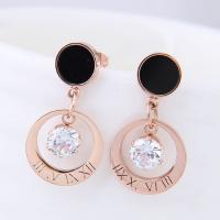 Titanium Steel Drop Earring, with Acrylic, rose gold color plated, with roman number & for woman & with cubic zirconia 
