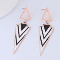 Titanium Steel Drop Earring, Triangle, rose gold color plated, for woman & enamel 