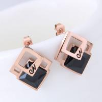 Titanium Steel Stud Earring, rose gold color plated, for woman & with cubic zirconia, 18mm 