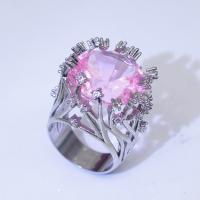 Brass Finger Ring, with Rose Quartz, platinum plated & for woman 