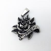 Stainless Steel Flower Pendant, Rose, with letter pattern & blacken Approx 2-4mm 