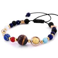 Gemstone Woven Ball Bracelets, with Tiger Eye & Nylon Cord & Agate & Brass, stainless steel pin buckle, plated, adjustable & for woman Approx 7.3 Inch 