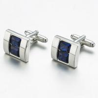 Brass Cufflinks, with Blue Quartz, silver color plated, Unisex 