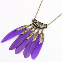 Zinc Alloy Sweater Chain Necklace, with Feather, Feather, antique gold color plated, twist oval chain & for woman Approx 30 Inch 