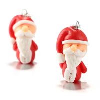 Zinklegierung Tropfen Ohrring, mit Polymer Ton, Weihnachtsmann, silberfarben plattiert, für Frau, 15x48mm, verkauft von Paar