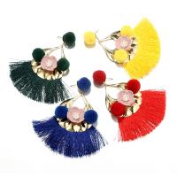 Zinc Alloy Tassel Earring, with Cotton Thread & Resin, gold color plated, for woman 