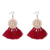 Zinc Alloy Tassel Earring, with Nylon, stainless steel post pin, gold color plated, vintage & for woman & with rhinestone lead & cadmium free 
