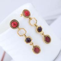 Resin Zinc Alloy Earring, with Resin, gold color plated, for woman & with rhinestone 