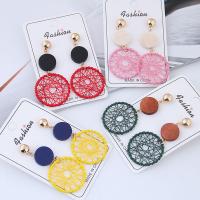 Wood Earring, Zinc Alloy, with Nylon & Wood, sterling silver post pin, Round, rose gold color plated, for woman 