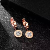 Titanium Steel Huggie Hoop Drop Earring, sterling silver post pin, rose gold color plated, for woman & with cubic zirconia 