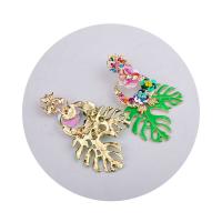 Enamel Zinc Alloy Drop Earring, with Sequins, Leaf, antique gold color plated, for woman & with rhinestone 