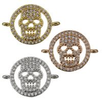 Cubic Zirconia Micro Pave Brass Connector, Skull, plated, micro pave cubic zirconia & 1/1 loop Approx 1.5mm 