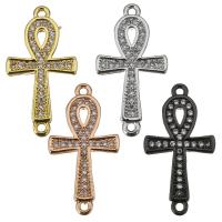 Cubic Zirconia Micro Pave Brass Connector, Ankh Cross, plated, micro pave cubic zirconia & 1/1 loop Approx 1.5mm 