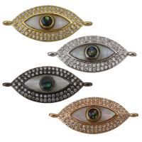 Brass Connector, with White Shell & Abalone Shell, Evil Eye, plated, mosaic & micro pave cubic zirconia & 1/1 loop Approx 1mm 
