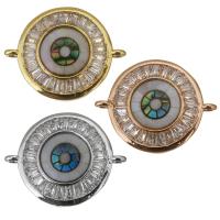 Cubic Zirconia Brass Connector, with White Shell & Abalone Shell, Flat Round, plated, mosaic & with cubic zirconia & 1/1 loop Approx 1mm 