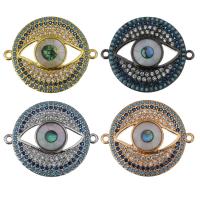 Brass Connector, with White Shell & Abalone Shell, Flat Round, plated, evil eye pattern & micro pave cubic zirconia & 1/1 loop Approx 1mm 