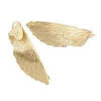 Brass Earring Drop Component, Feather, real gold plated Approx 1.5mm 