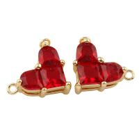 Rhinestone Brass Connector, Heart, real gold plated, with rhinestone & 1/1 loop, red Approx 1mm 
