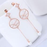 Titanium Steel Earrings, rose gold color plated, for woman & with plastic pearl 