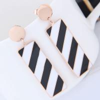 Titanium Steel Earrings, Rectangle, rose gold color plated, for woman & enamel 