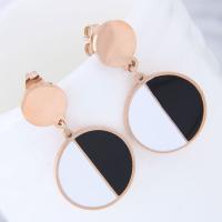 Titanium Steel Earrings, rose gold color plated, for woman & enamel 